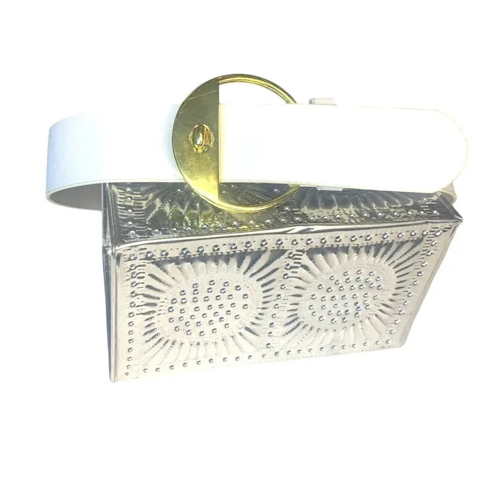 White Wide Womens Belt 2”x 34” Slip Brass Buckle No holes Faux Leather